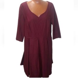 Modcloth Skater Dress Woman Plus 2X Burgundy Red Sweetheart Pleated Back Zipper